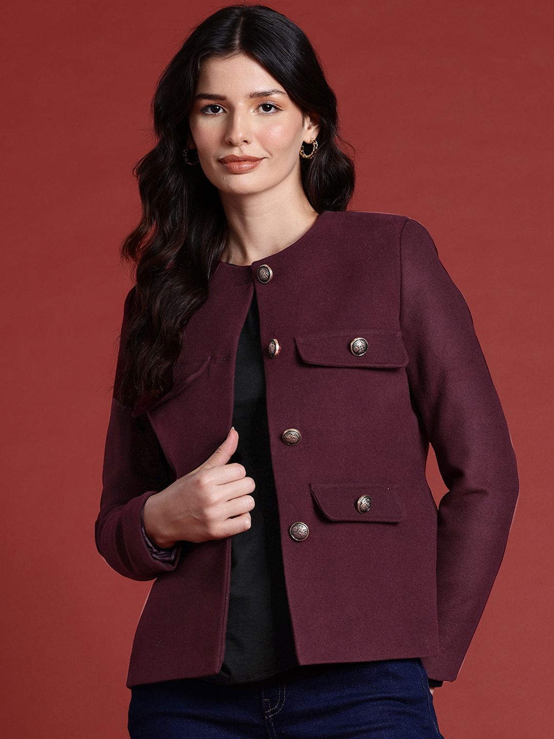 all about you Single Breasted Mandarin Collar Regular Fit Blazer
