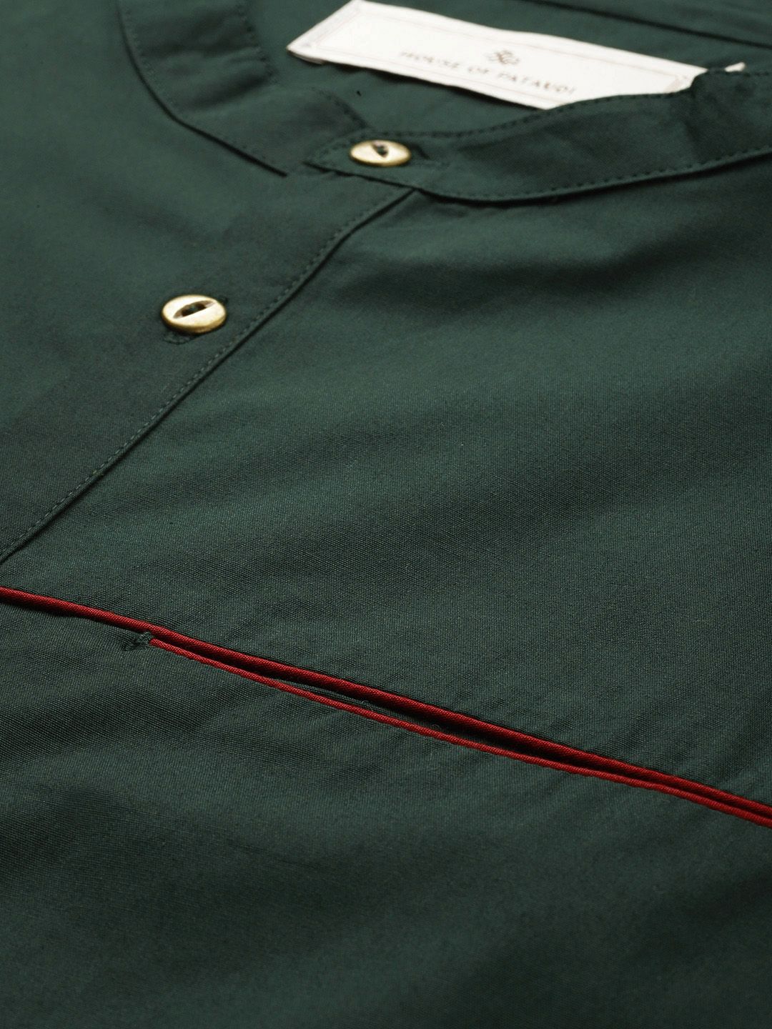 House of Pataudi Men Green Solid Straight Kurta