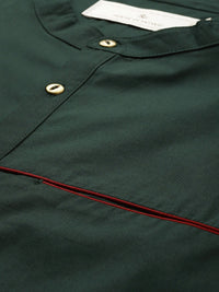 House of Pataudi Men Green Solid Straight Kurta