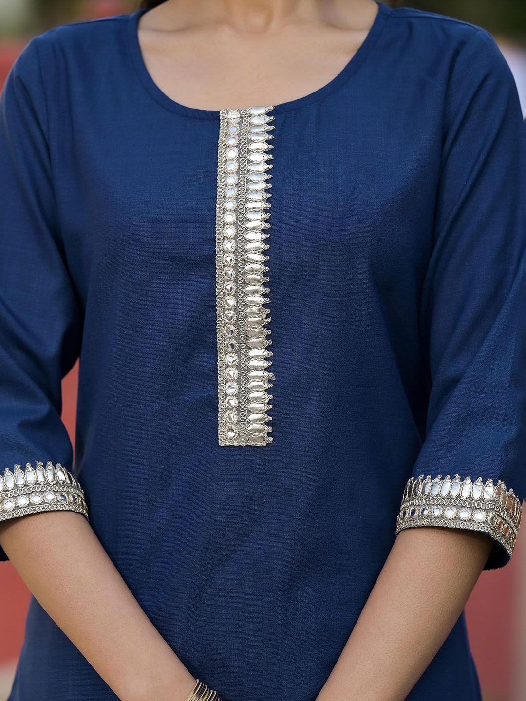 Vishudh Teal & Gold Toned Round Neck Regular Kurta with Palazzos & With Dupatta