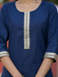 Vishudh Teal & Gold Toned Round Neck Regular Kurta with Palazzos & With Dupatta