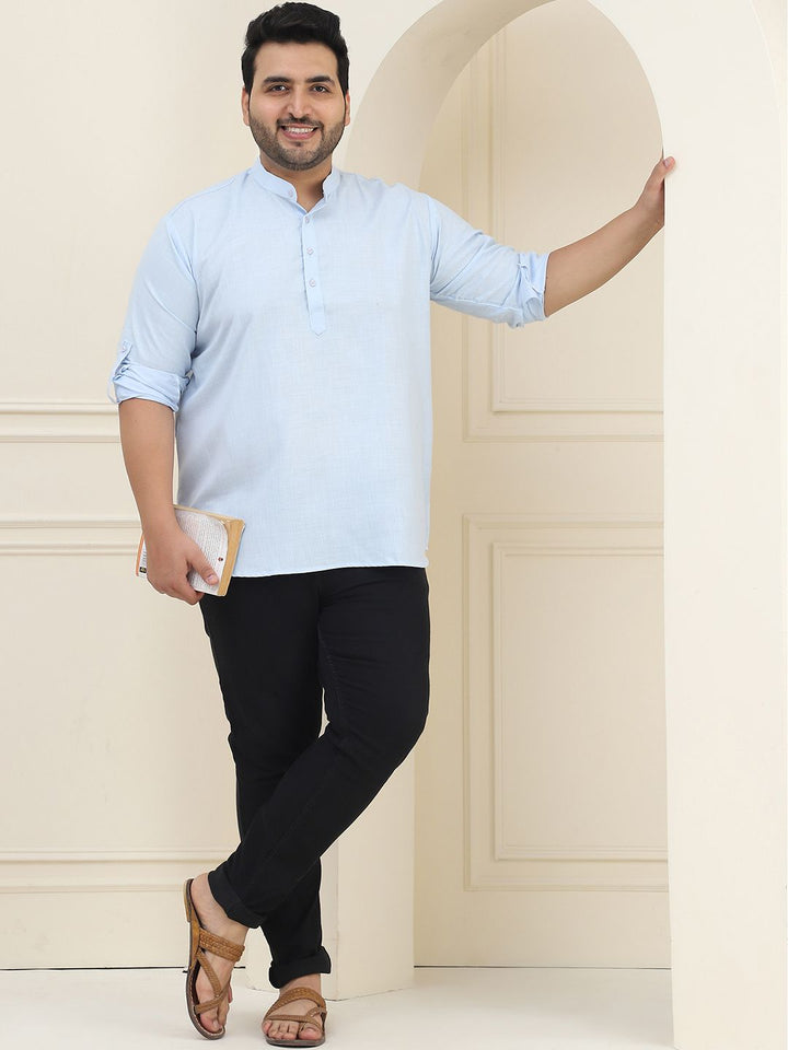SOJANYA PLUS Men Plus Size Blue Solid Straight Kurta