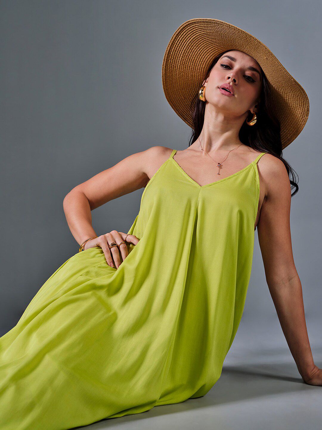 AND Shoulder Straps Sleeveless Maxi Dress