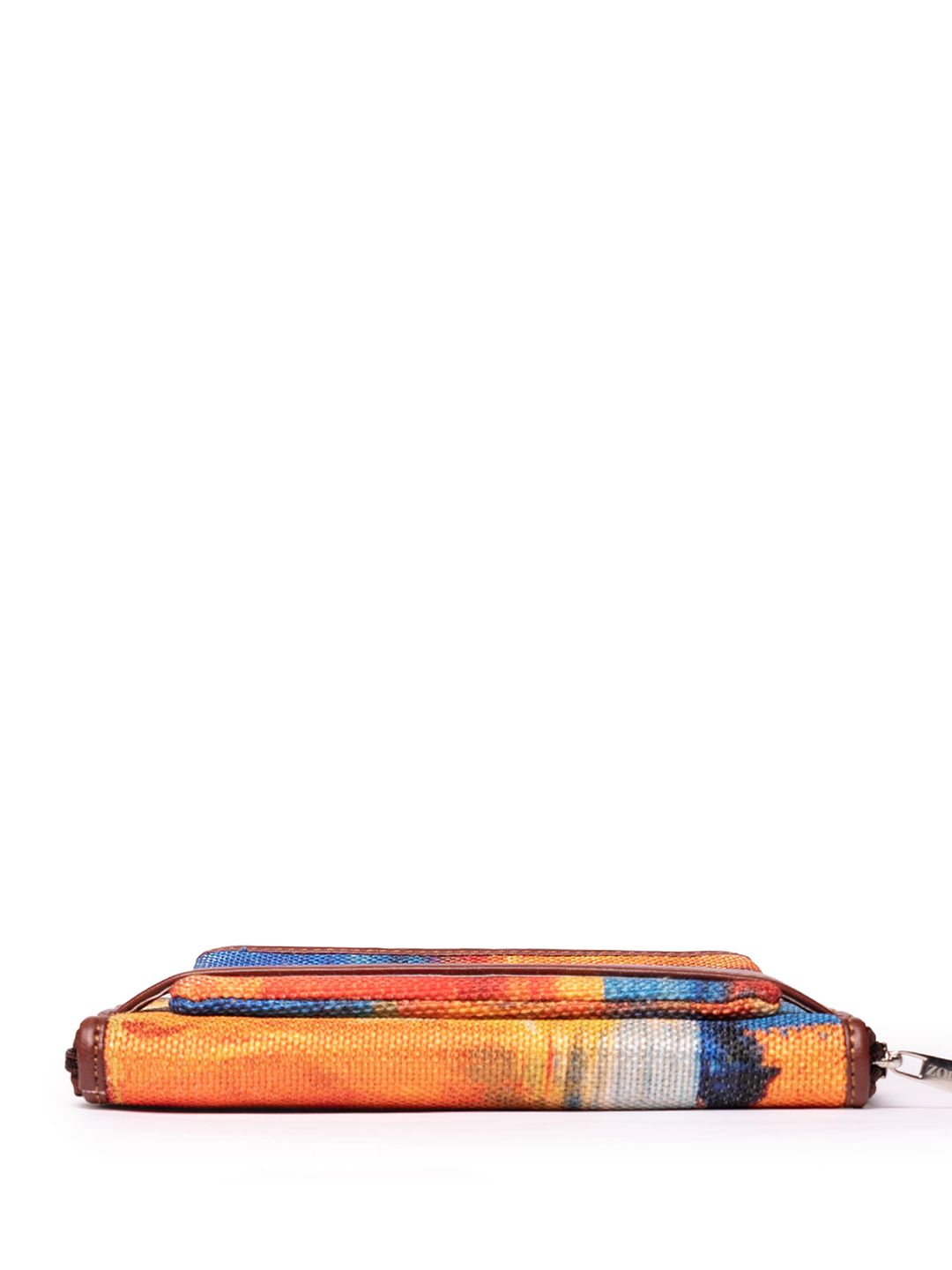 ZOUK Women Brown & Yellow Printed Zip Around Vegan Leather Wallet