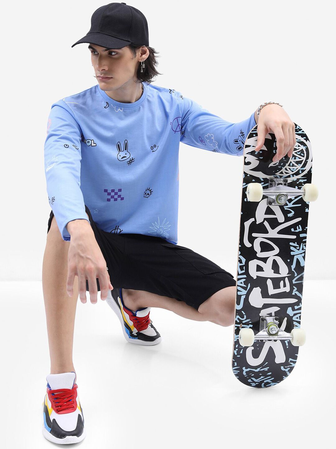 HIGHLANDER Blue Conversational Printed Long Sleeves Relaxed Fit T-shirt