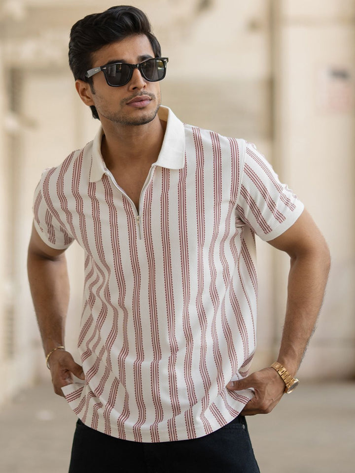 Powerlook Men Striped Polo Collar T-shirt