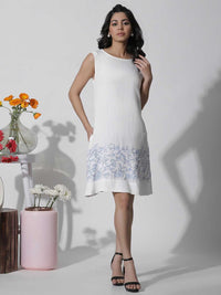 W Self Design Round Neck Sleeveless A-Line Dress