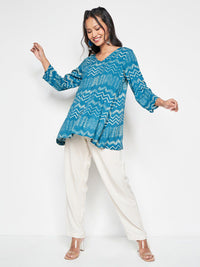 Global Desi Geometric Printed V-Neck A-Line Top