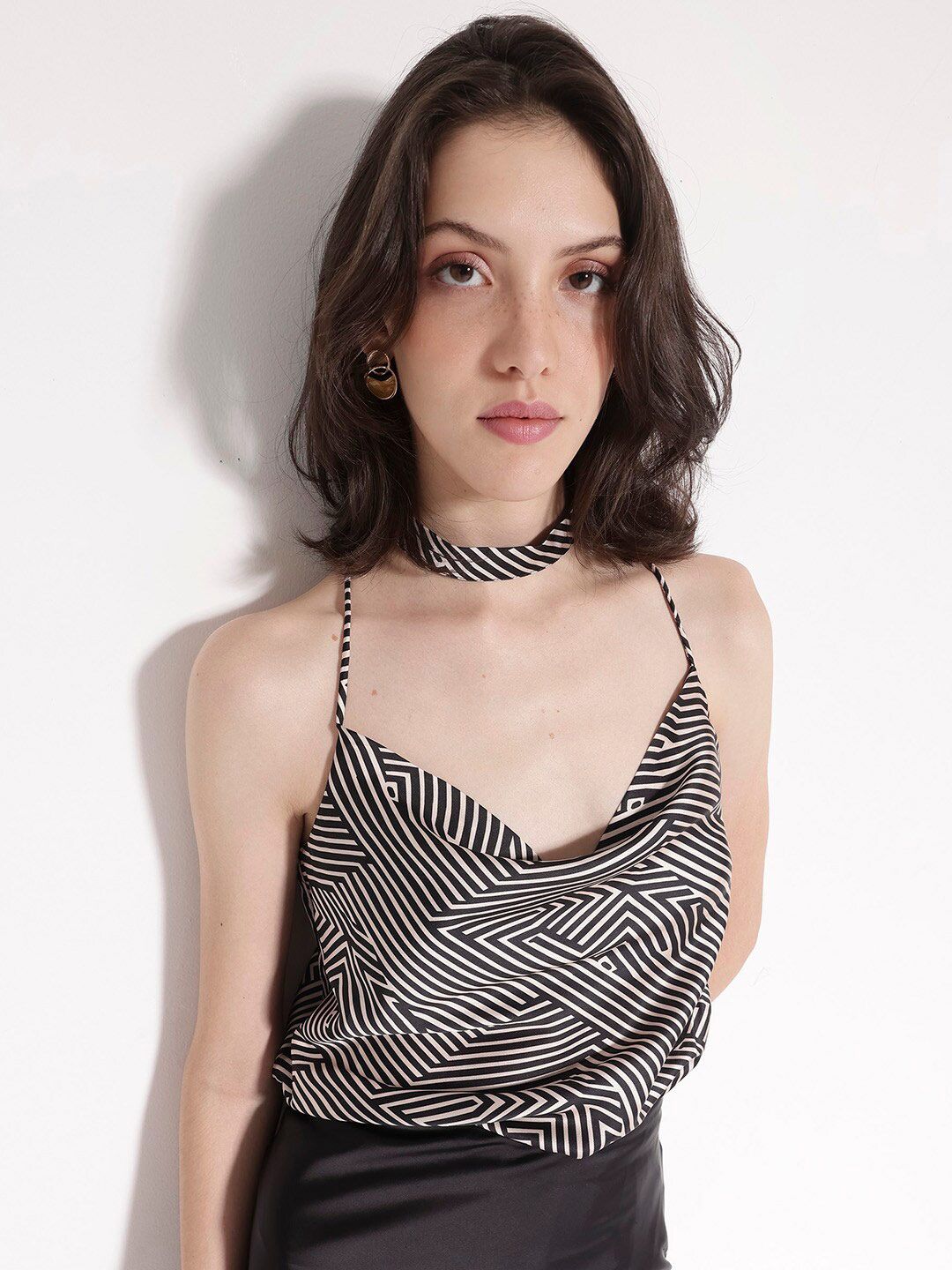 RAREISM Printed Shoulder Straps Cotton Styled Back Top