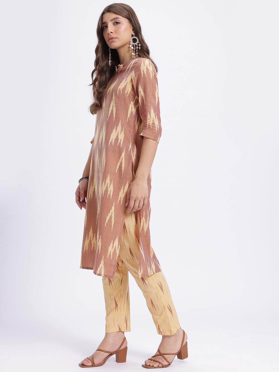 Anouk Women Ikat Printed Pure Cotton Kurta with Trousers & Dupatta
