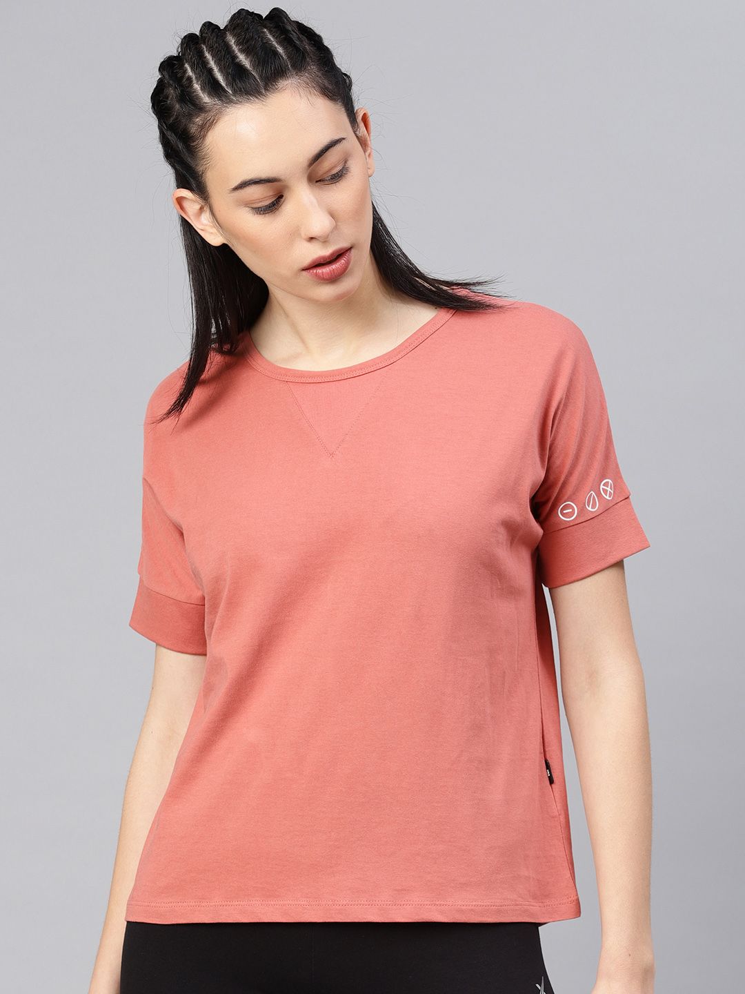 HRX by Hrithik Roshan Women Pink Solid Round Neck T-shirt