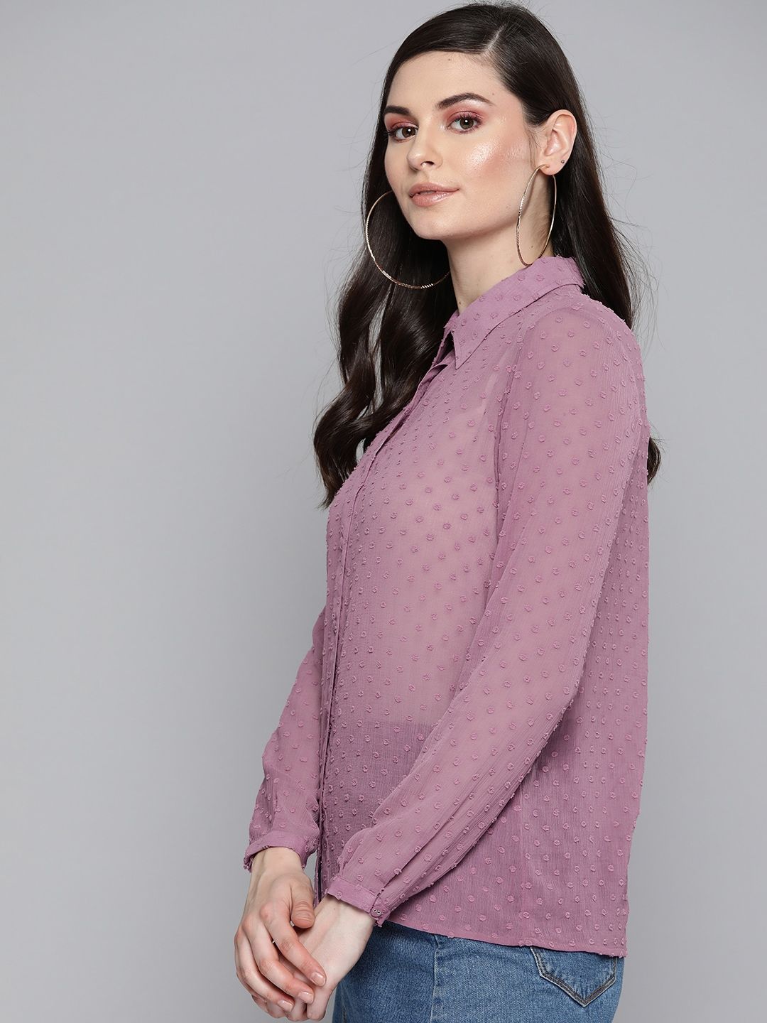 SASSAFRAS Mauve Dobby Sheer Boxy Shirt