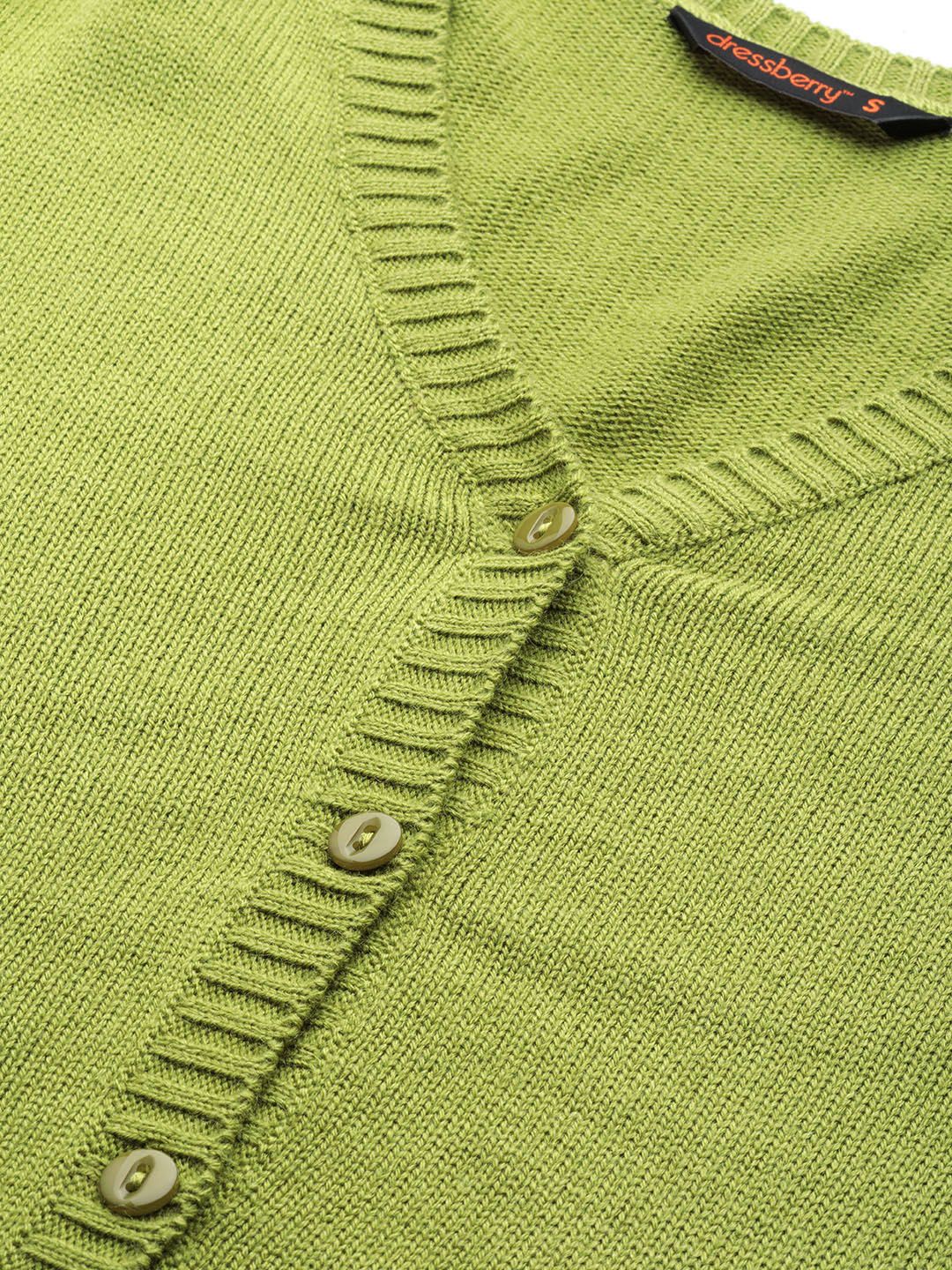 DressBerry Women Green Solid Cardigan