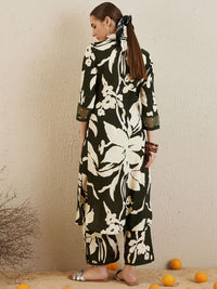 Indo Era Floral Printed Sequinned Shirt Collar Straight Kurta with Trousers