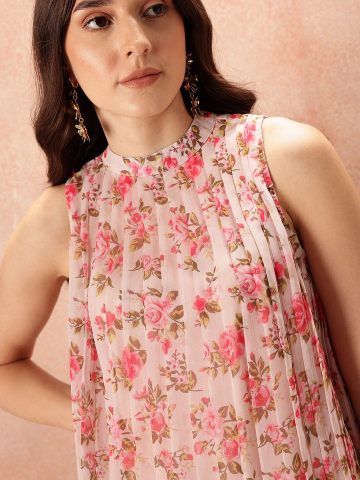all about you Floral Print Accordion Pleated Sleeveless Top