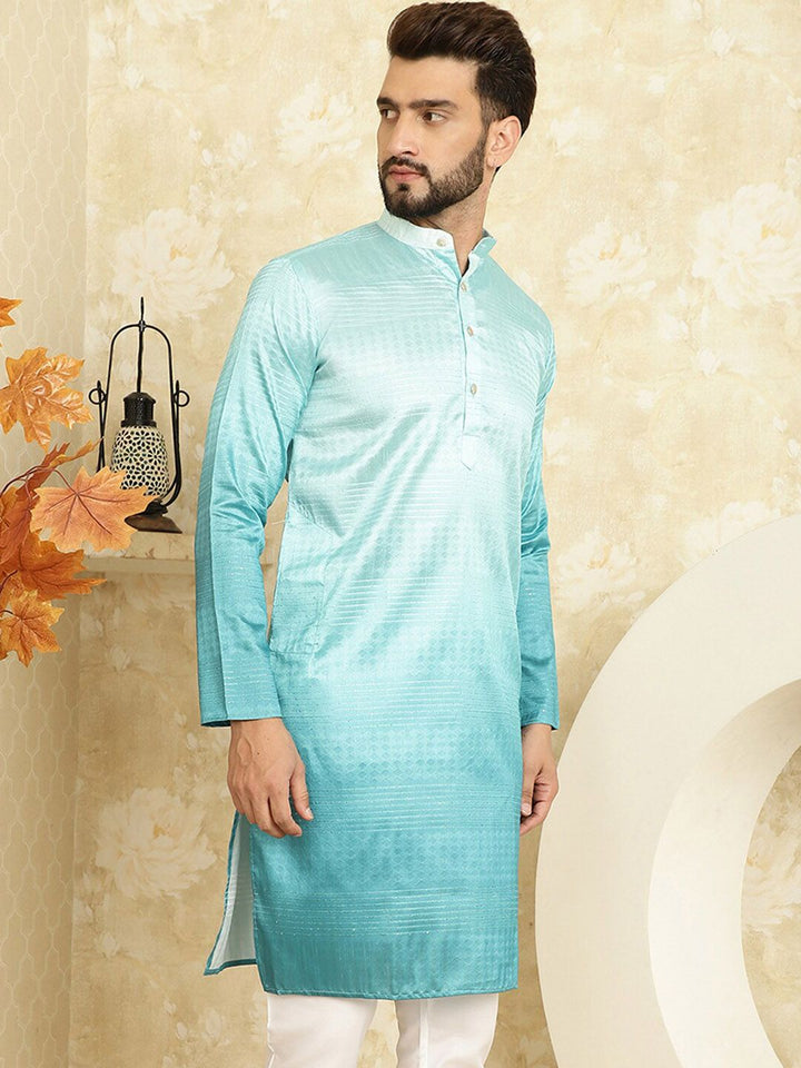 SOJANYA Mandarin Collar Silk Cotton Jacquard Kurta