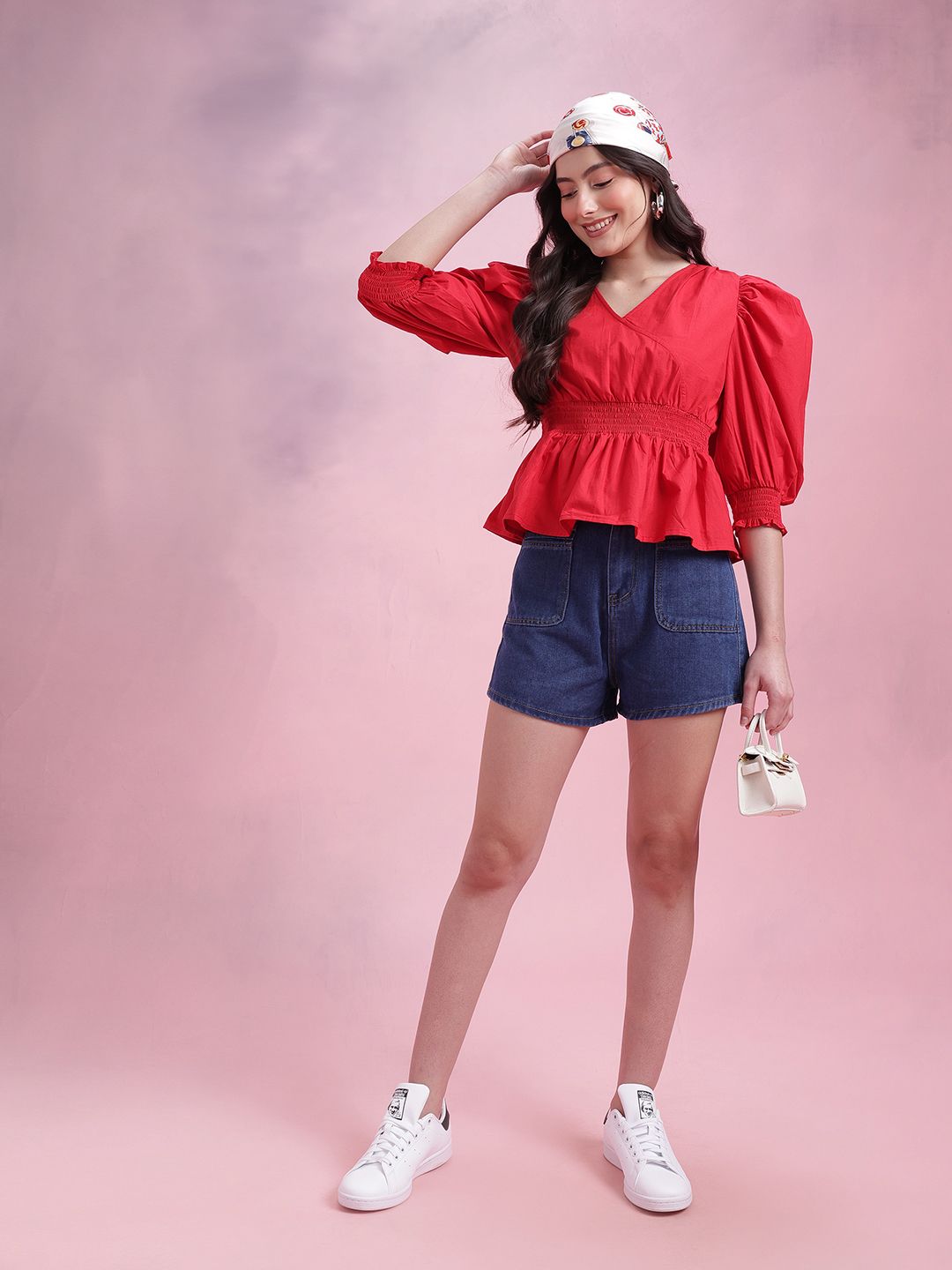 DressBerry Smocked Pure Cotton Peplum Top
