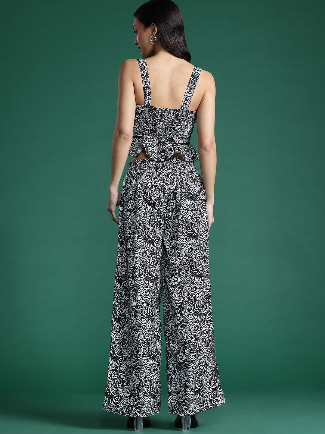 DressBerry Women Ethnic Motifs Printed Smocked Top with Trousers Co-Ord Set