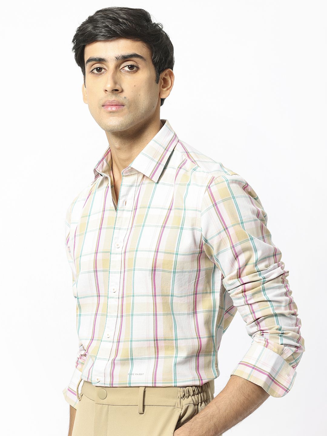 RARE RABBIT Men Campo Checked Slim Fit Opaque Cotton Shirt