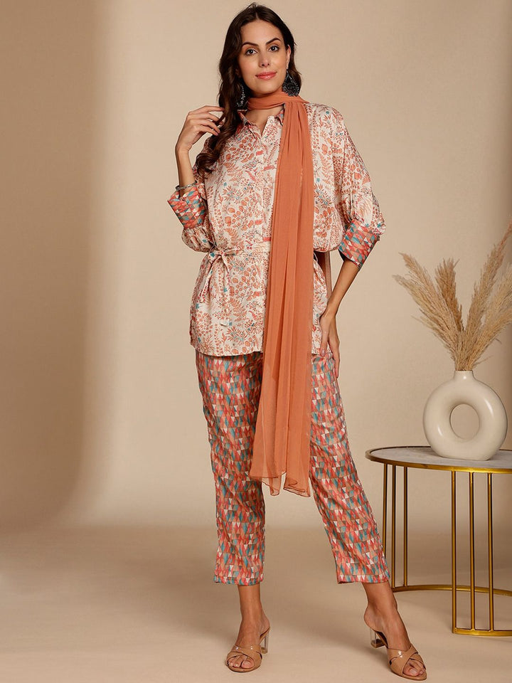 Anouk Floral Printed Top & Trousers With Dupatta