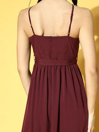 Berrylush Women Charming Maroon Solid Belted Dress