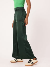 DressBerry Women Urban K-Twist Vibes Flared High-Rise Satin Finish Parallel Trousers