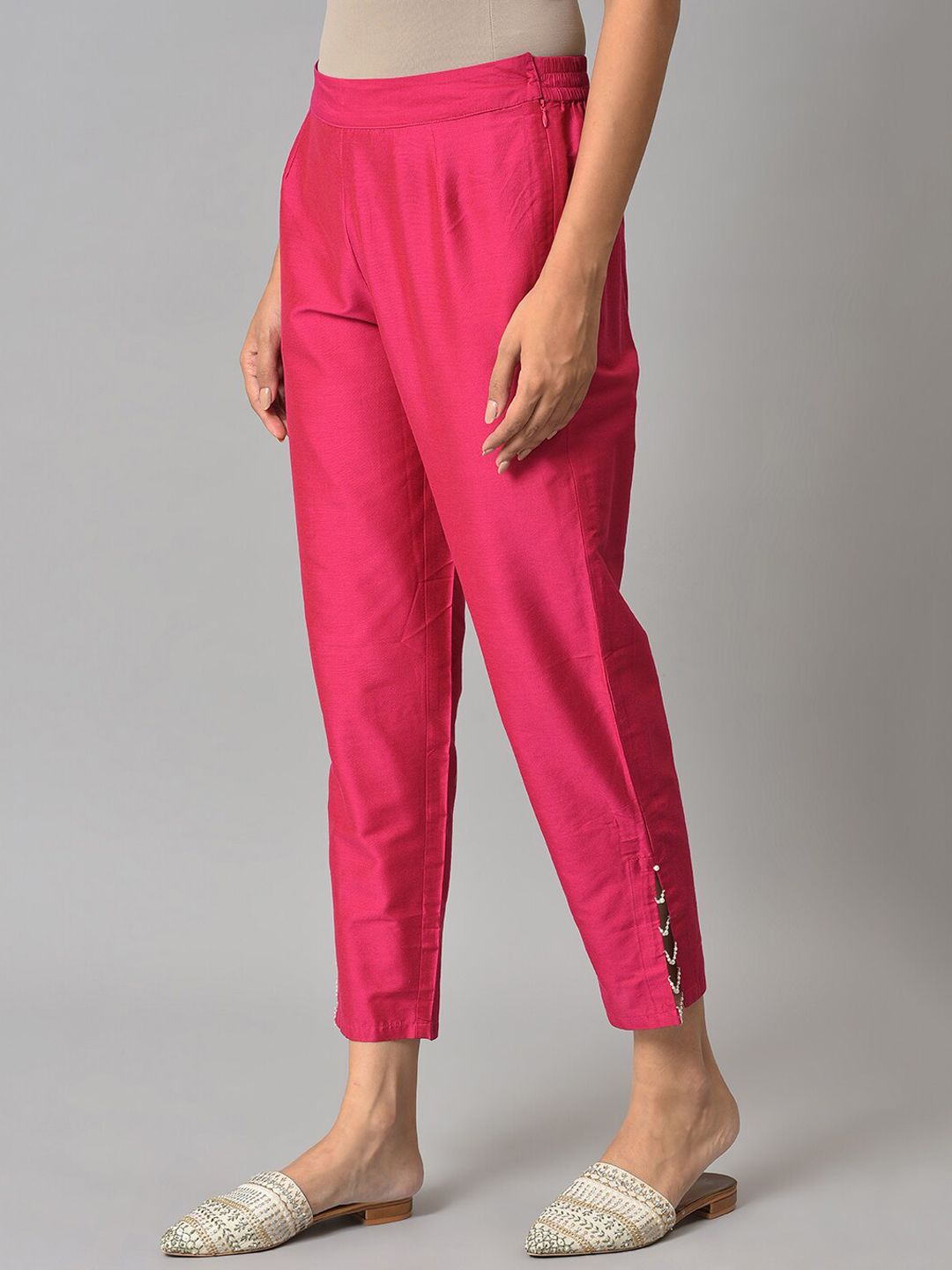 W Women Pink Solid Slim Fit Trouser
