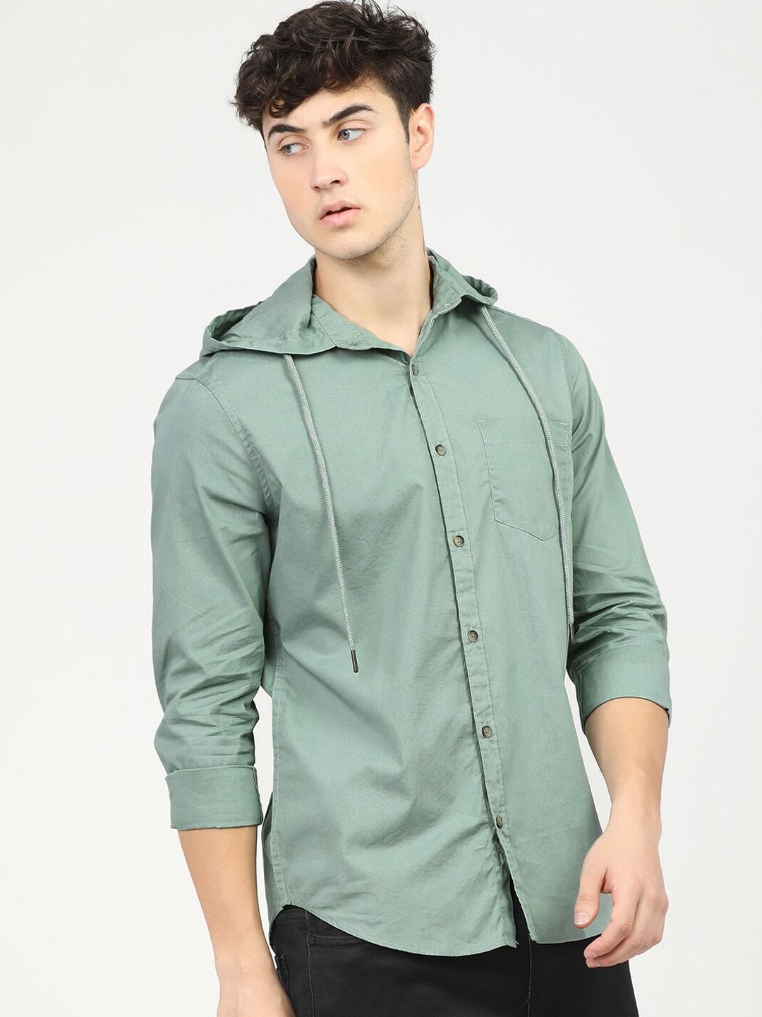 HIGHLANDER Men Green Slim Fit Opaque Casual Shirt
