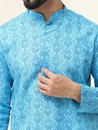 SOJANYA Motif Etnik Printed Band Collar Leher Lengan Panjang Kurta Kapas Tulen