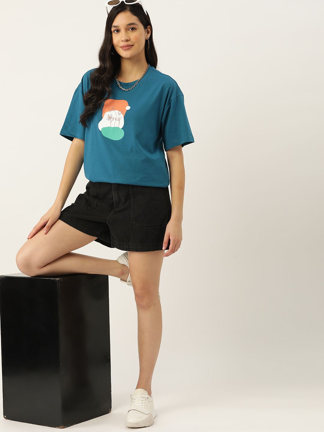 DressBerry Printed Pure Cotton Oversized Longline T-shirt