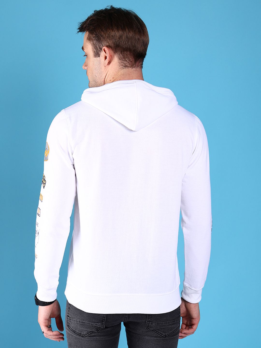 The Indian Garage Co Men White & Black Printed Hooded Sweatshirt