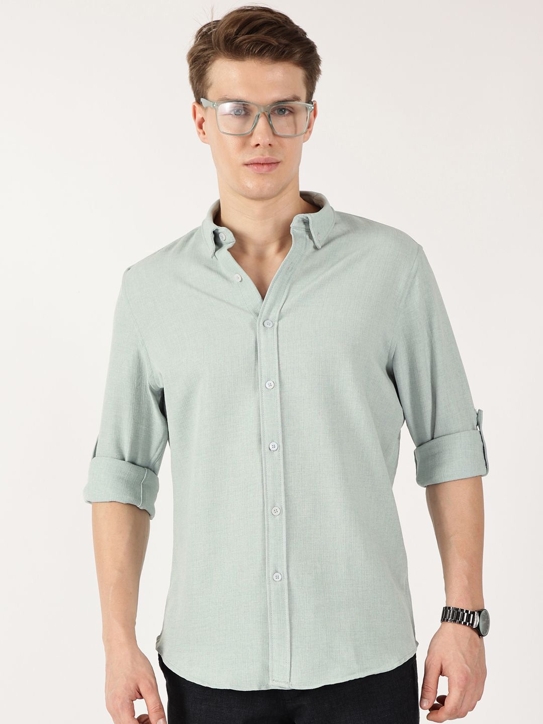 Thomas Scott Men Premium Button-Down Collar Solid Linen Casual Shirt