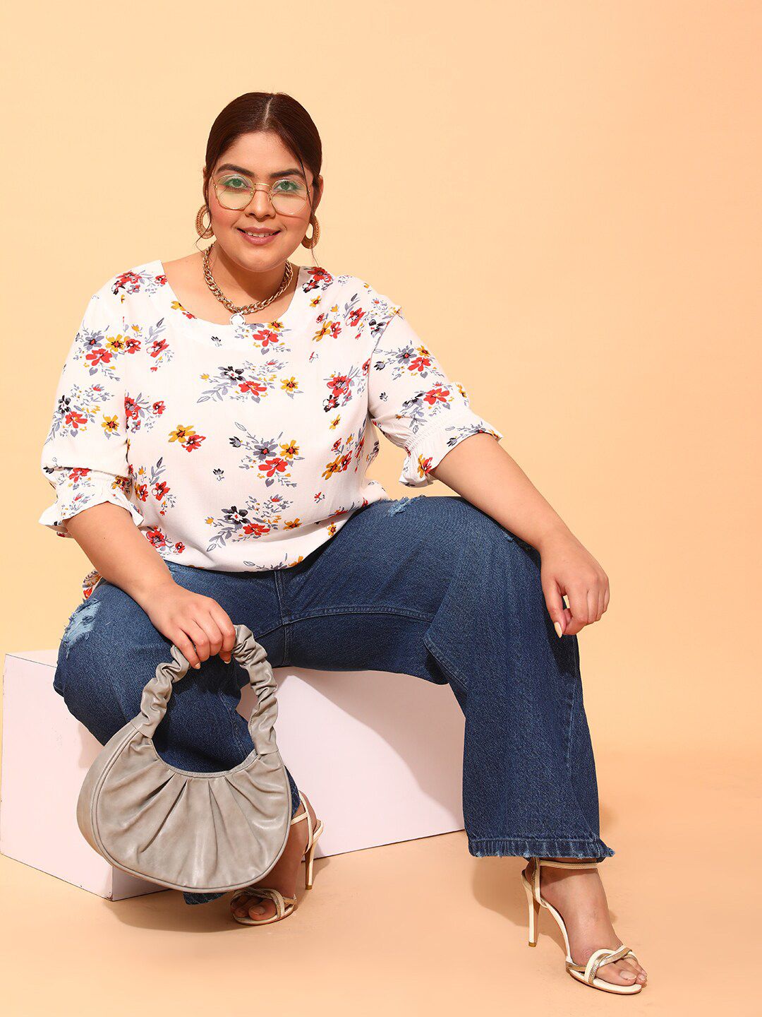 CURVY STREET Plus Size Floral Printed Top