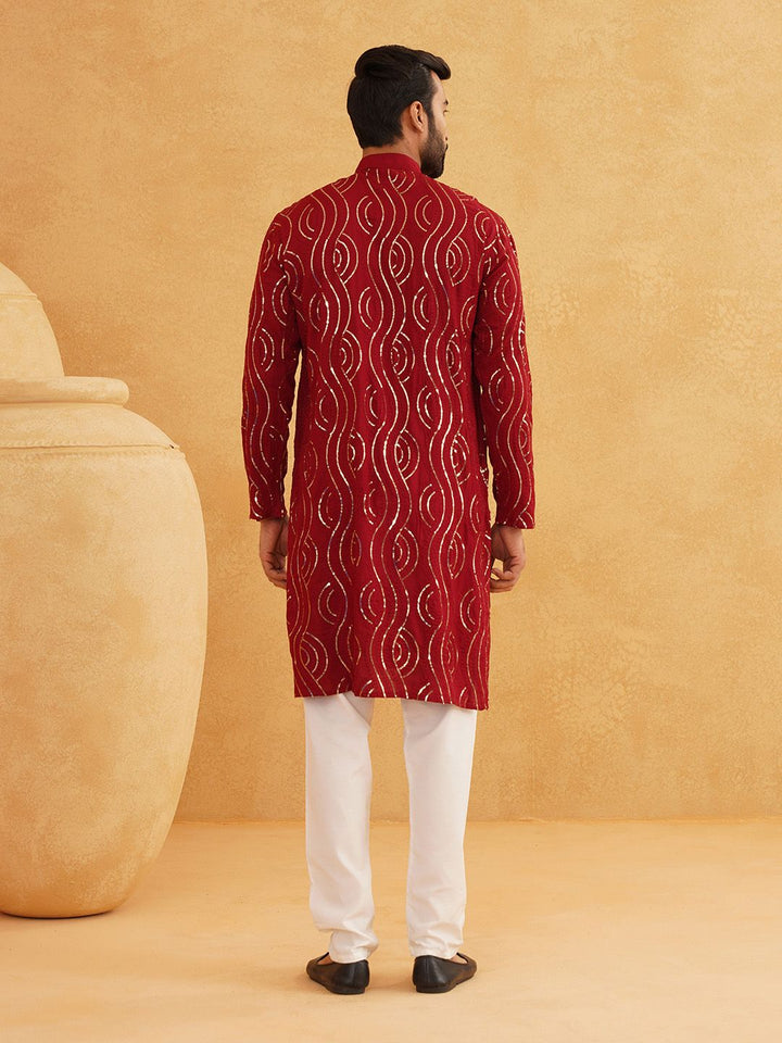 SOJANYA Kurta Kapas Tulen Berlabuci Bersulam dengan Jaket Churidar & Nehru Berhias