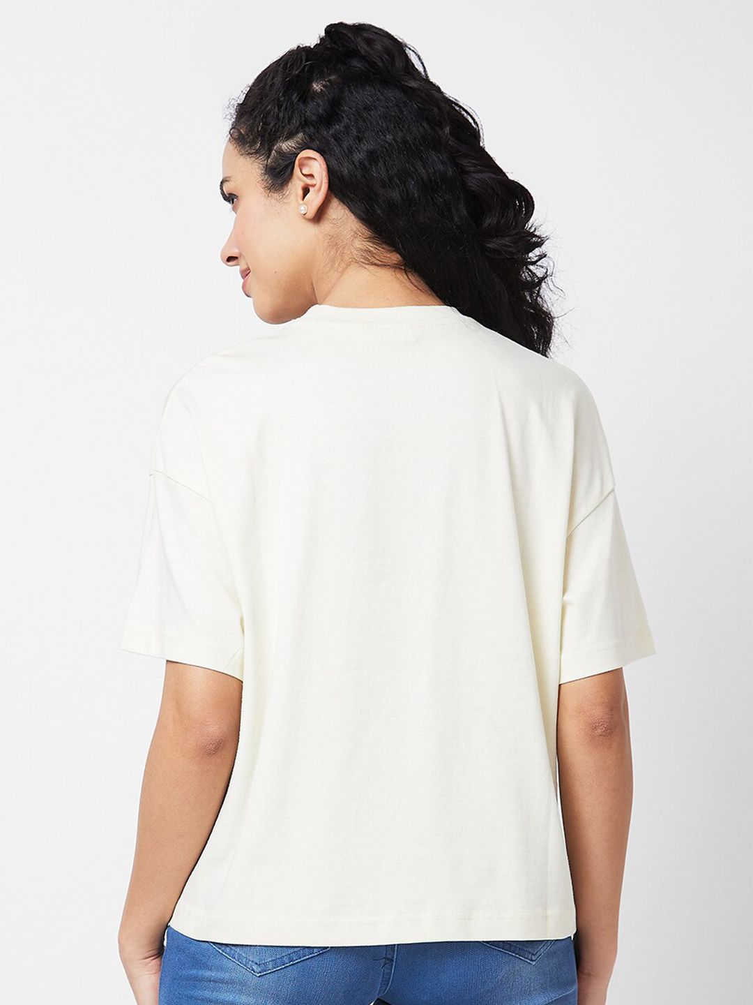 SPYKAR Typography Printed Drop Shoulder Sleeves Oversized T-shirt