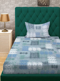Myntra Elegant Homes Blue & White Geometric 400 TC Single Bedsheet with 1 Pillow Covers