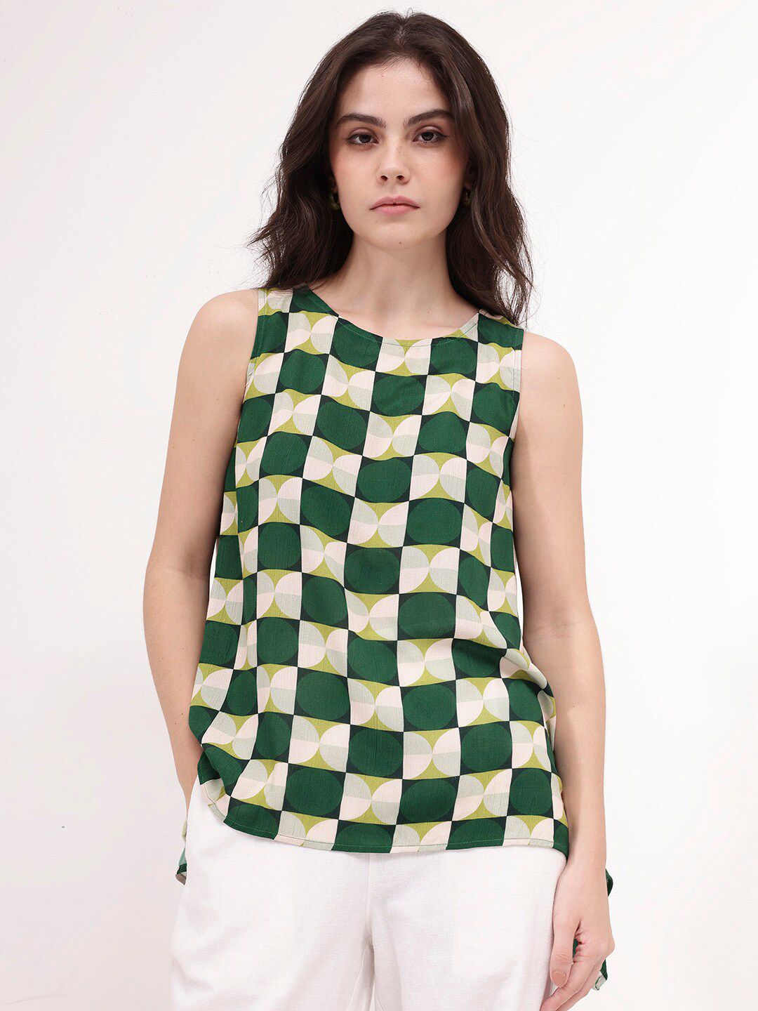 RAREISM Geometric Print Cotton Top