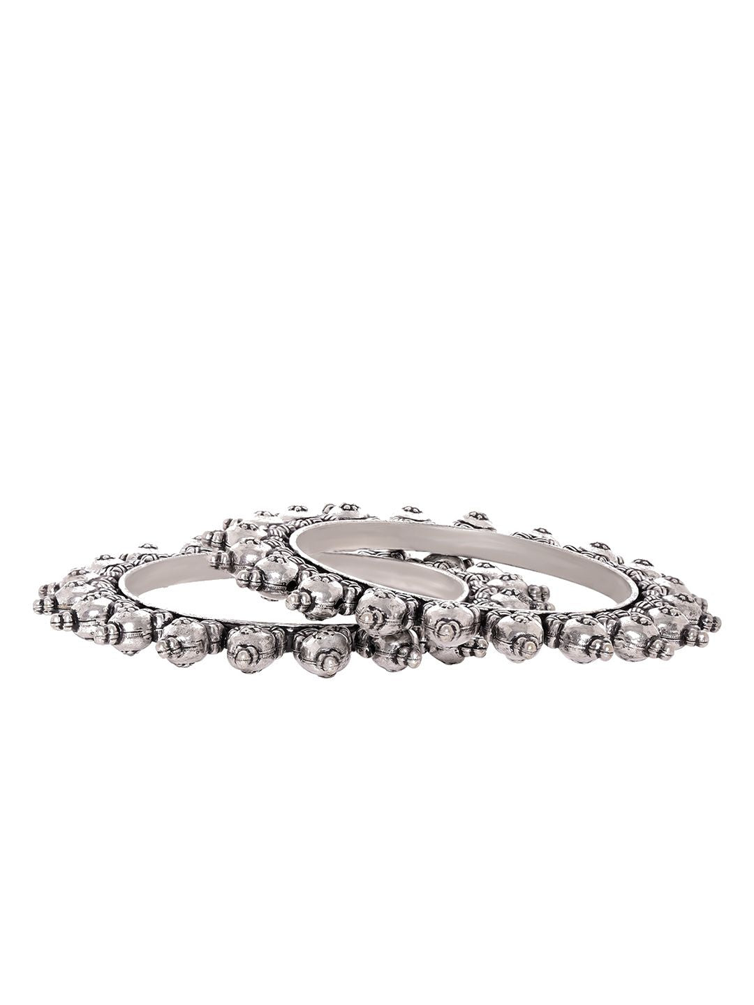 Rubans Set Of 2 Silver-Plated Oxidized Artisan-Crafted Bangles with Ghungroo Beads