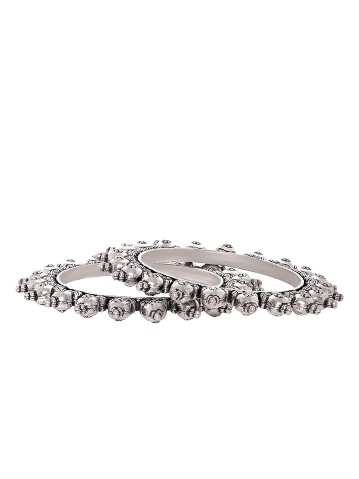 Rubans Set Of 2 Silver-Plated Oxidized Artisan-Crafted Bangles with Ghungroo Beads