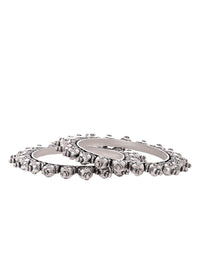 Rubans Set Of 2 Silver-Plated Oxidized Artisan-Crafted Bangles with Ghungroo Beads