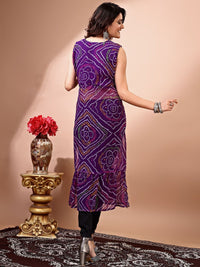 KALINI Bandhani Printed Round Neck Thread Work Georgette Straight Kurta