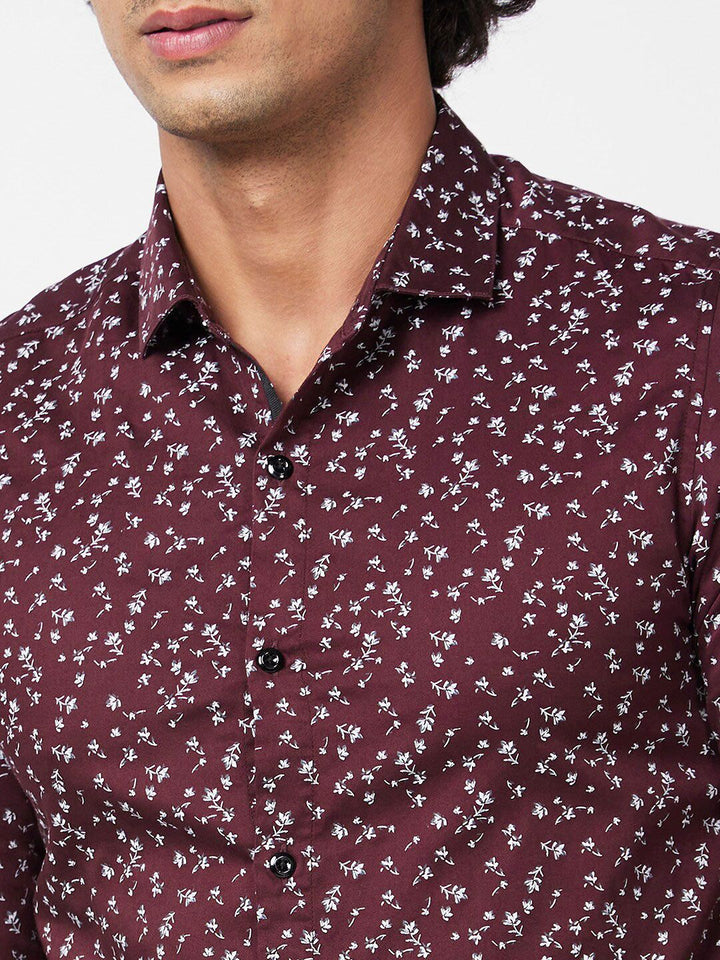 SPYKAR Slim Fit Floral Printed Opaque Satin Casual Shirt