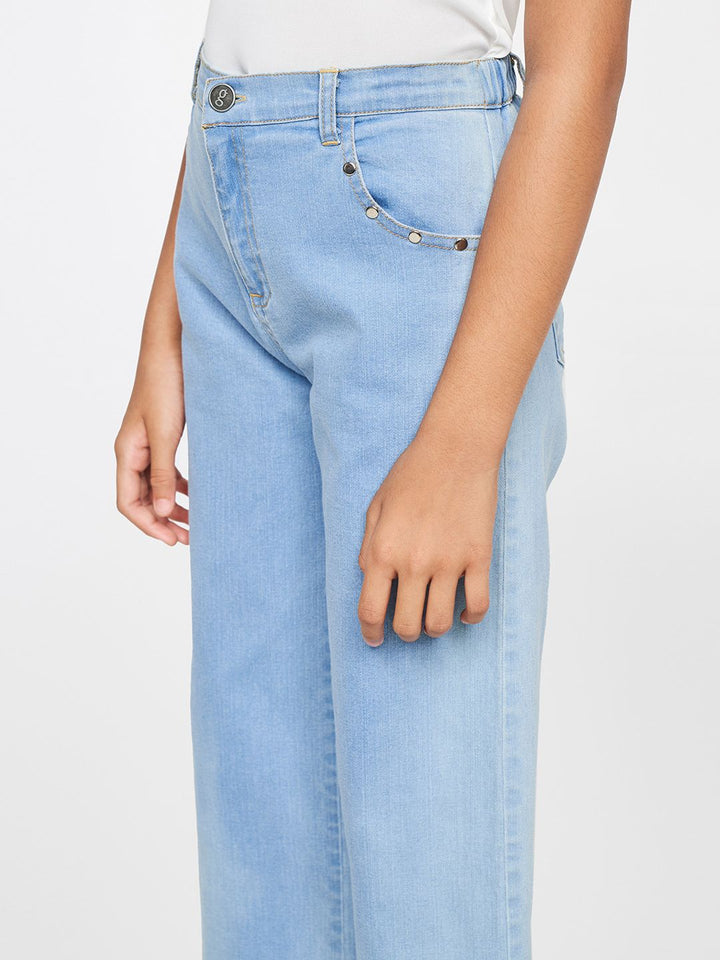 Global Desi Girls Blue Solid Culottes Trousers
