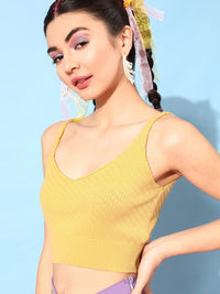 STREET 9 BASICS Women Yellow Crop Top