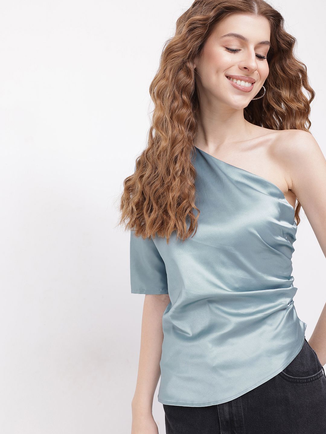 DressBerry High-Low Drama Ruched Satin Top