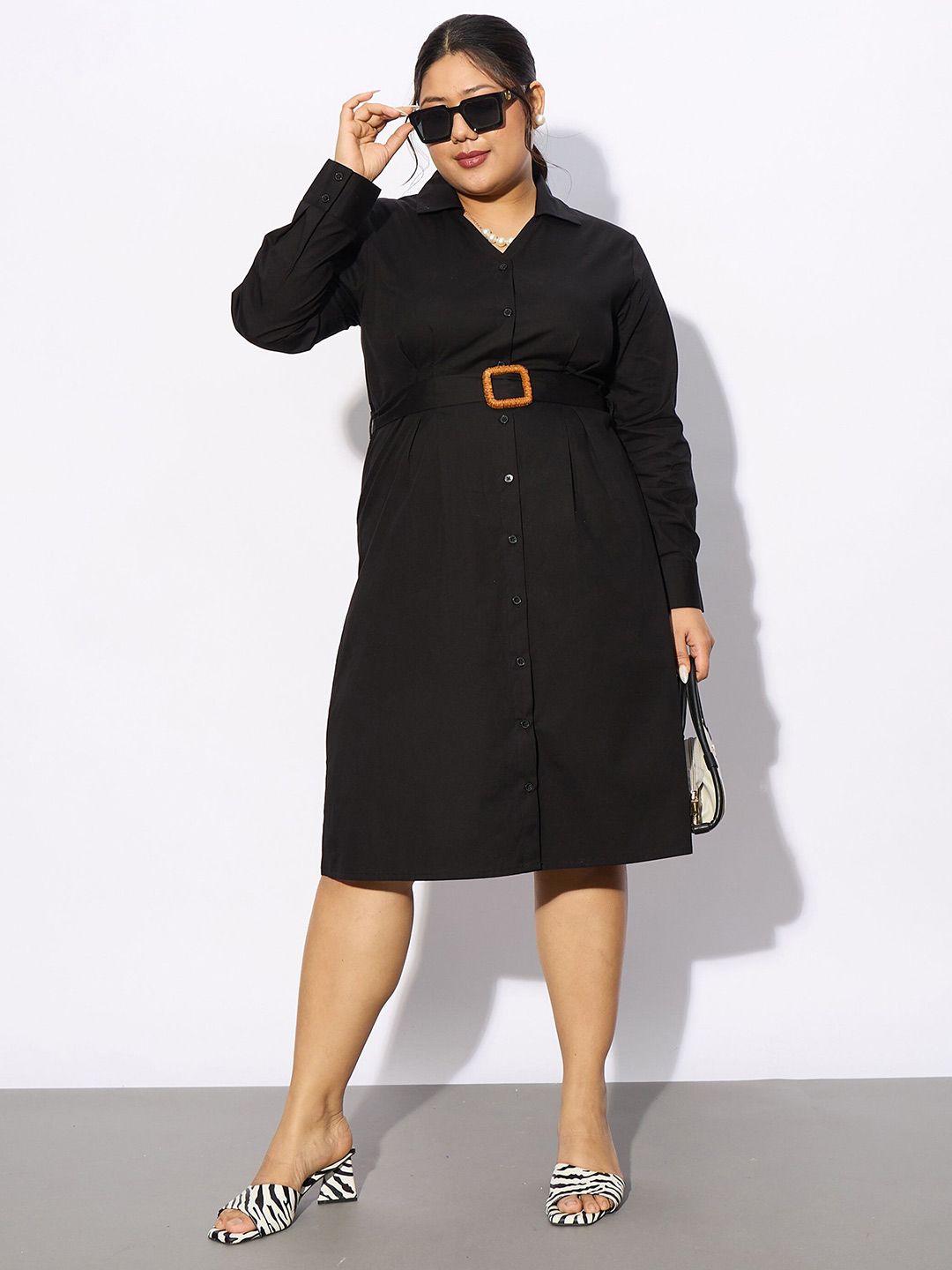 SASSAFRAS Curve Plus Size Long Sleeves Cotton Shirt Dress