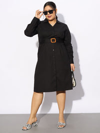 SASSAFRAS Curve Plus Size Long Sleeves Cotton Shirt Dress