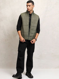 HIGHLANDER Men Solid Crop Mandarin Collar Quilted Jacket