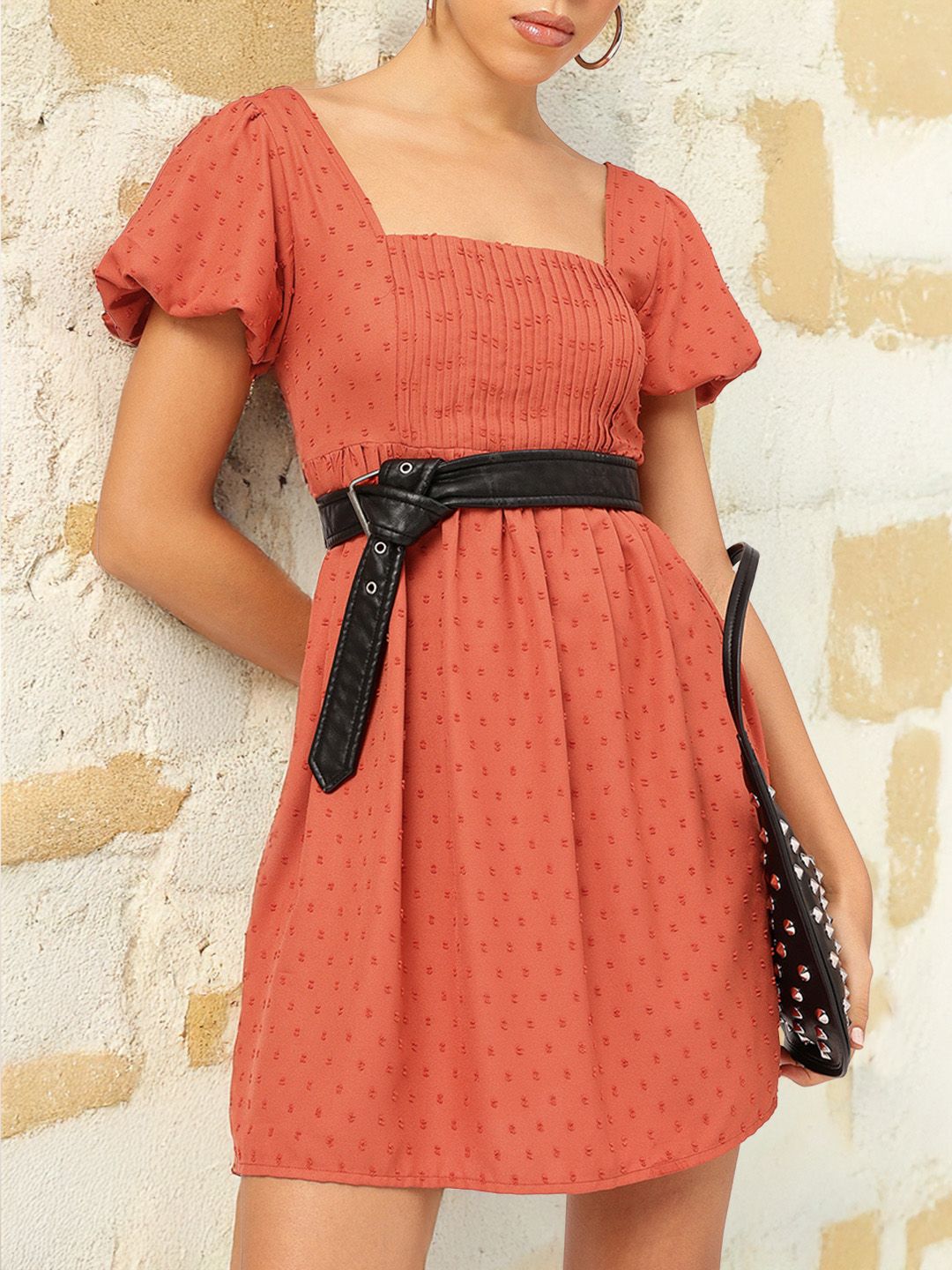 DressBerry Fall Fever Dobby Square Neck A-Line Dress
