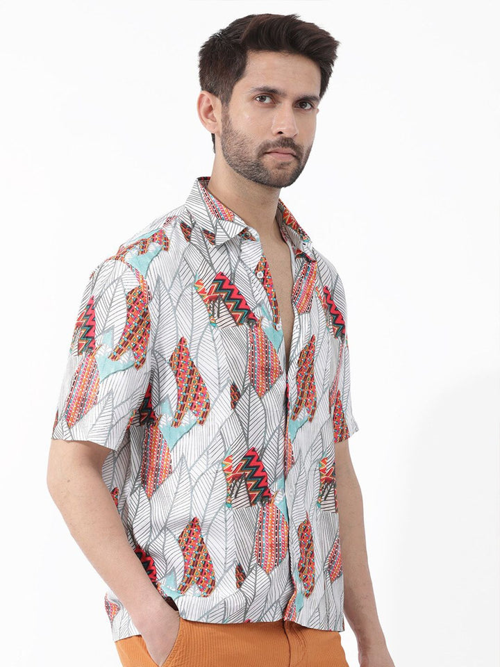 RARE RABBIT Men Winona Slim Fit Tropical Printed Cotton Shirt
